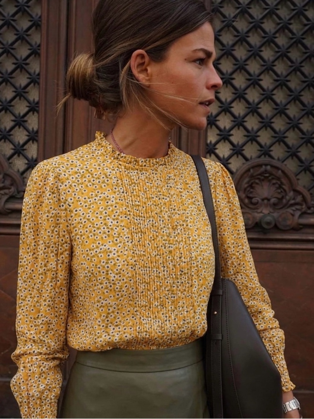 Zara Yellow Floral Smocked Blouse Size Small Tie Back Top Boho Cottagecore Chic